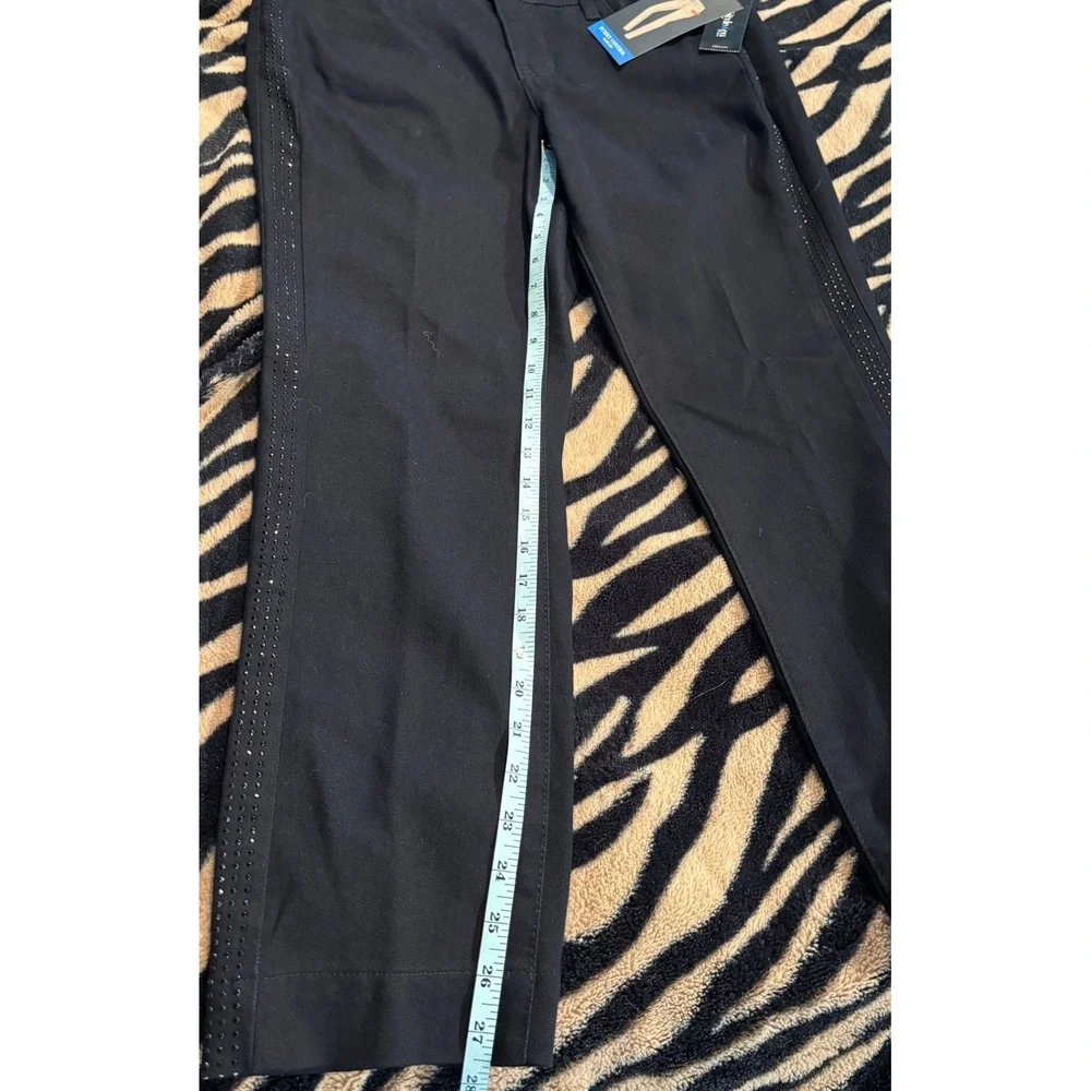 Style & Co Petite‎ Tummy Control Slim Leg Pants Black Embellished Rhinestone 12P